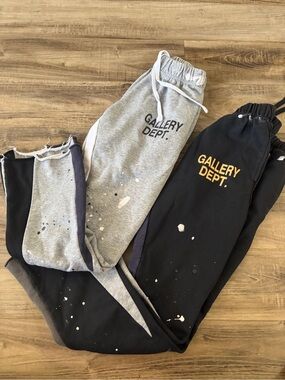 Gallery Kids Two-Tone Paint-Splatter Sweatpants in Black & Gray